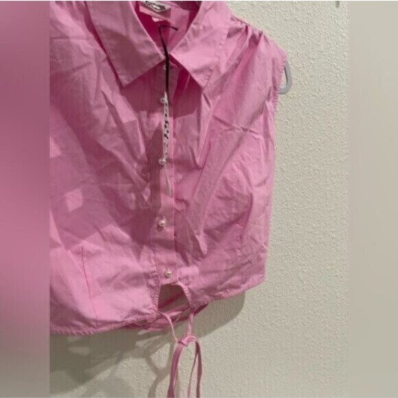 New Future Collective Lace Up Pink Top Coquette Button Grunge Cut Out Top - Picture 3 of 7